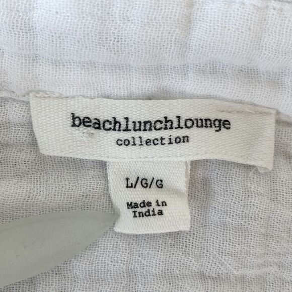 beach lunch lounge Shirt sz L Cotton Waffle White Coastal Beach Minimalist - Picture 10 of 11